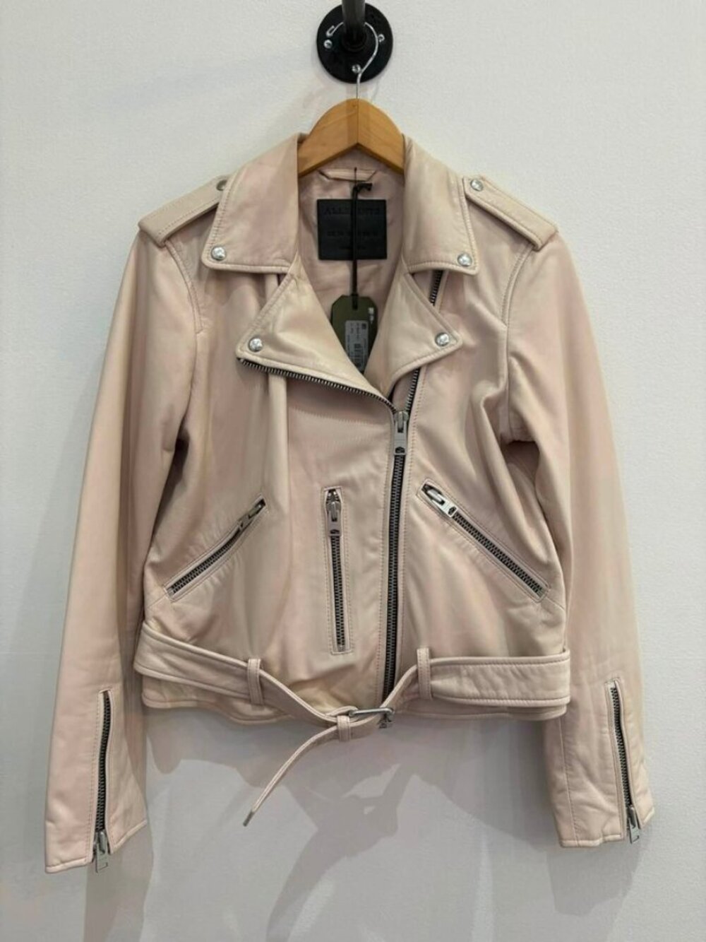 All Saints NWT Balfern Biker Leather Jacket in Powder Pink - Size 10 - Picture 4 of 12